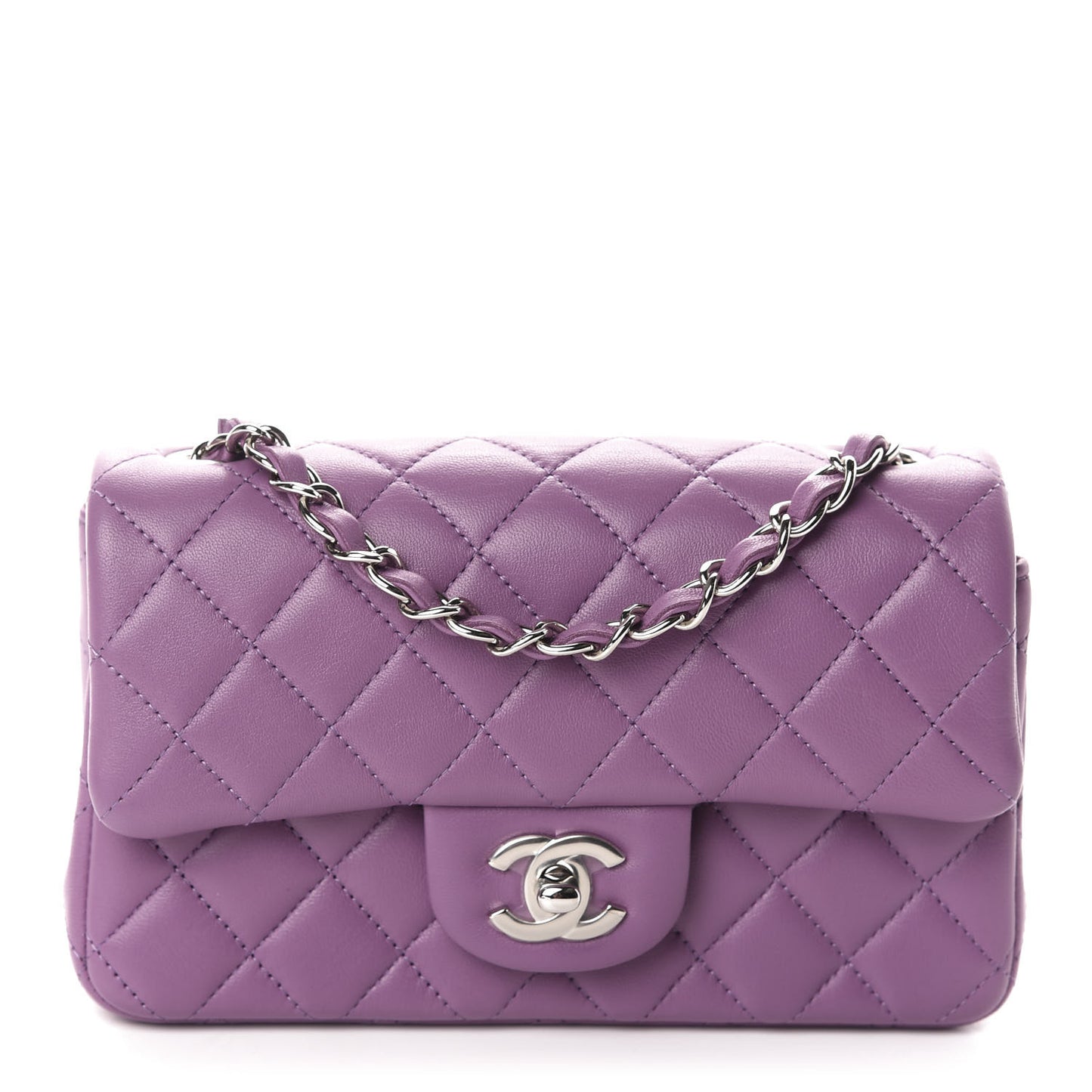 Lambskin Quilted Mini Rectangular Flap Purple