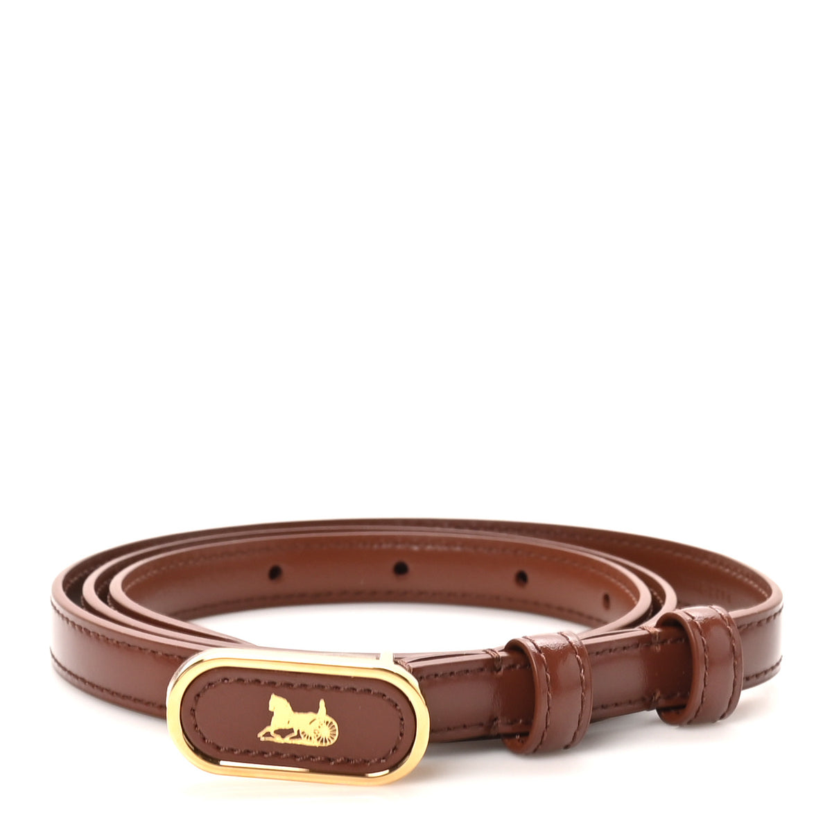 Celine Box Calfskin 13mm Chariot Belt 85 34 Red Wood 1 of 7