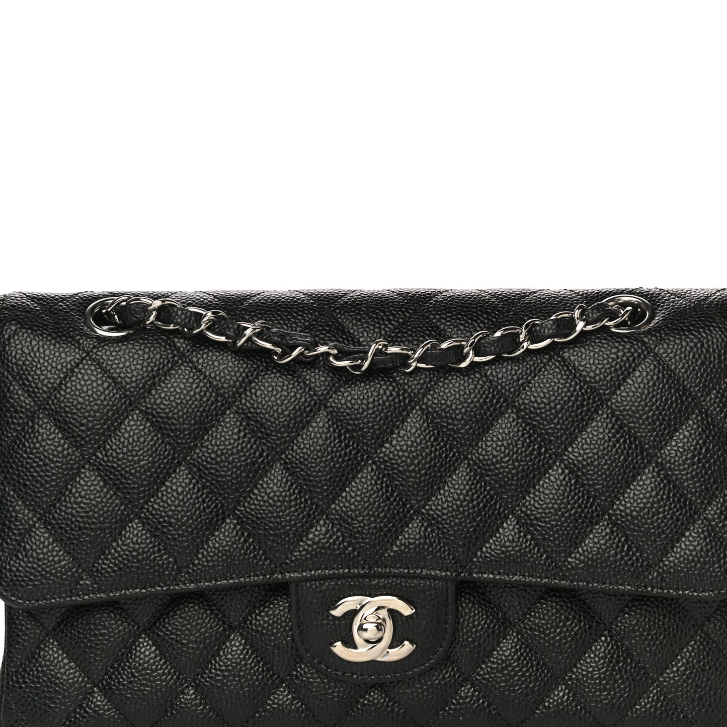 Caviar Quilted Medium Double Flap Black