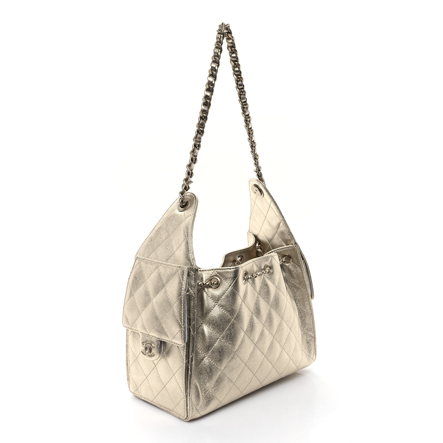 Metallic Caviar Quilted Small Chanel 25 Handbag Gold