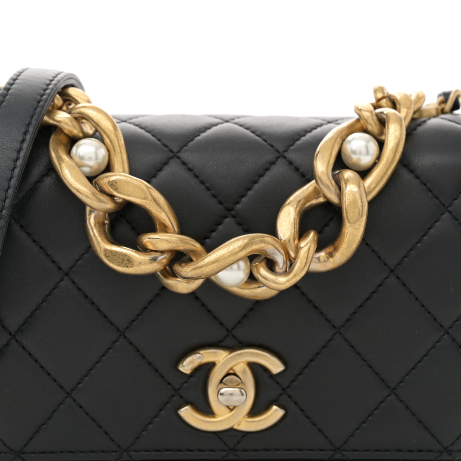 Chanel Calfskin Quilted Pearl Jewel Chain Flap Black 9 of 15