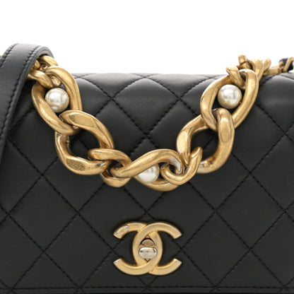 Chanel Calfskin Quilted Pearl Jewel Chain Flap Black 9 of 15