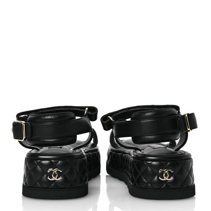 Chanel Lambskin Quilted Platform Sandals 40.5 Black 6 of 13