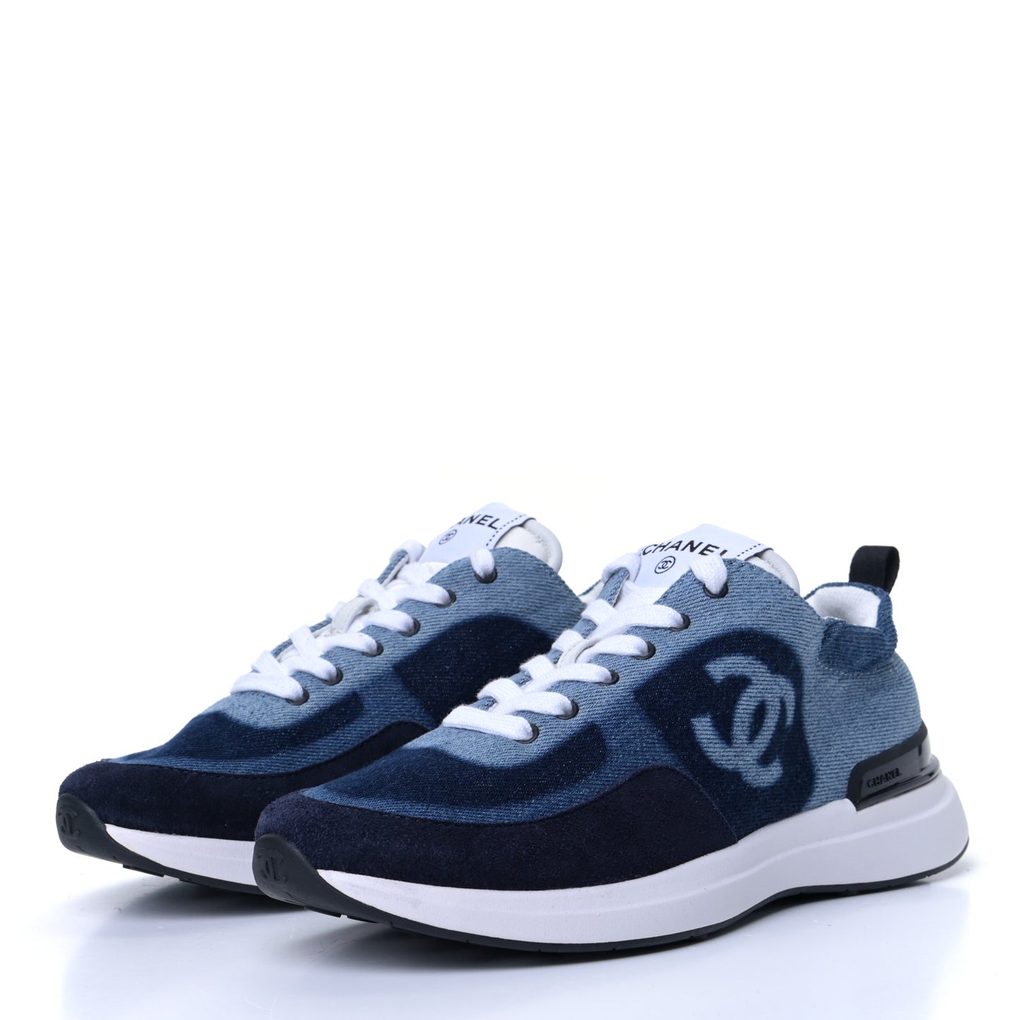 Denim Suede Calfskin Womens CC Sneakers 36.5 Dark Blue