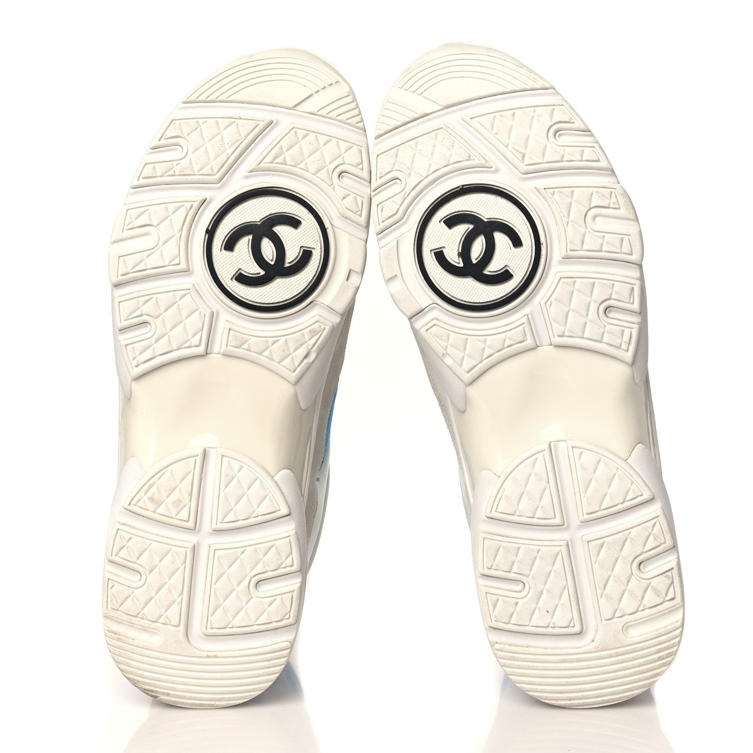 Chanel Suede Calfskin Lambskin High Top CC Sneakers 38 White Blue 5 of 7