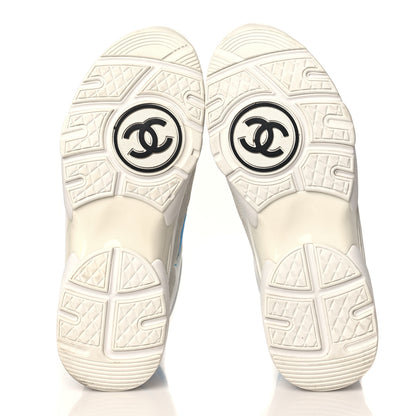 Chanel Suede Calfskin Lambskin High Top CC Sneakers 38 White Blue 5 of 7
