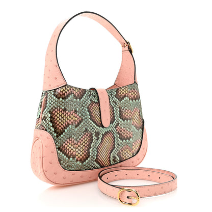 Gucci Snakeskin Ostrich Calfskin Small Jackie 1961 Hobo Pink Multicolor 3 of 10