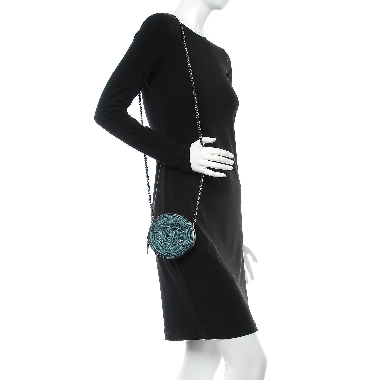 Chanel Iridescent Caviar Quilted Round Filigree Crossbody Dark Turquoise 2 of 8