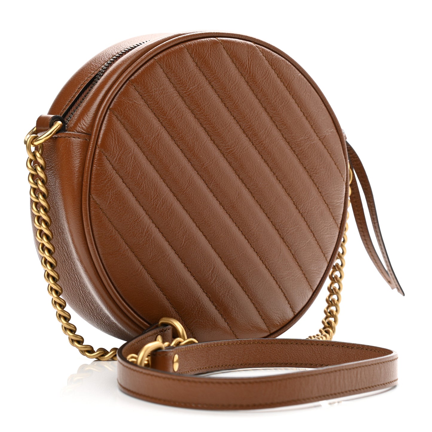 Azalea Calfskin Matelasse Diagonal Mini GG Marmont Round Shoulder Bag Cuir