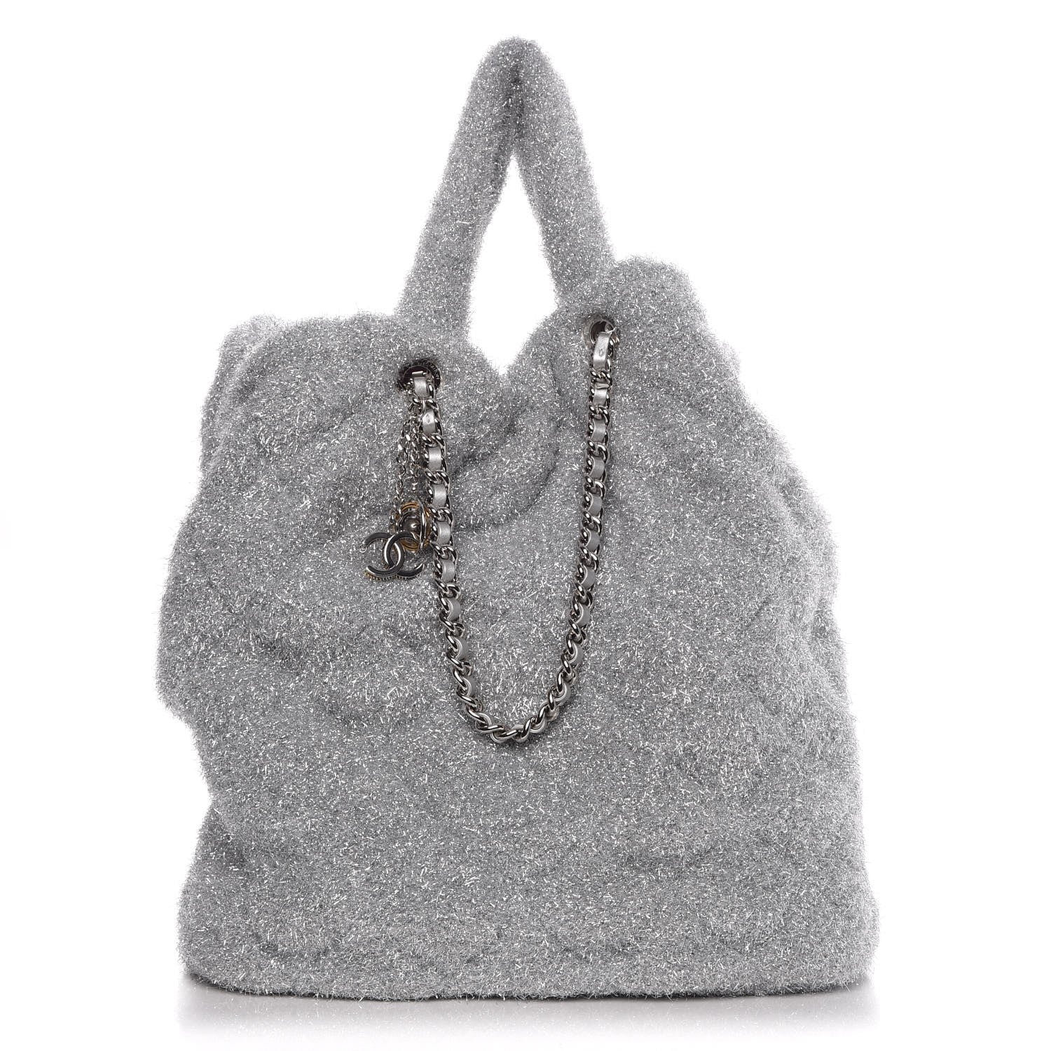 Chanel Knit Metallic Lambskin Large Shopping Tote Silver 1 of 8