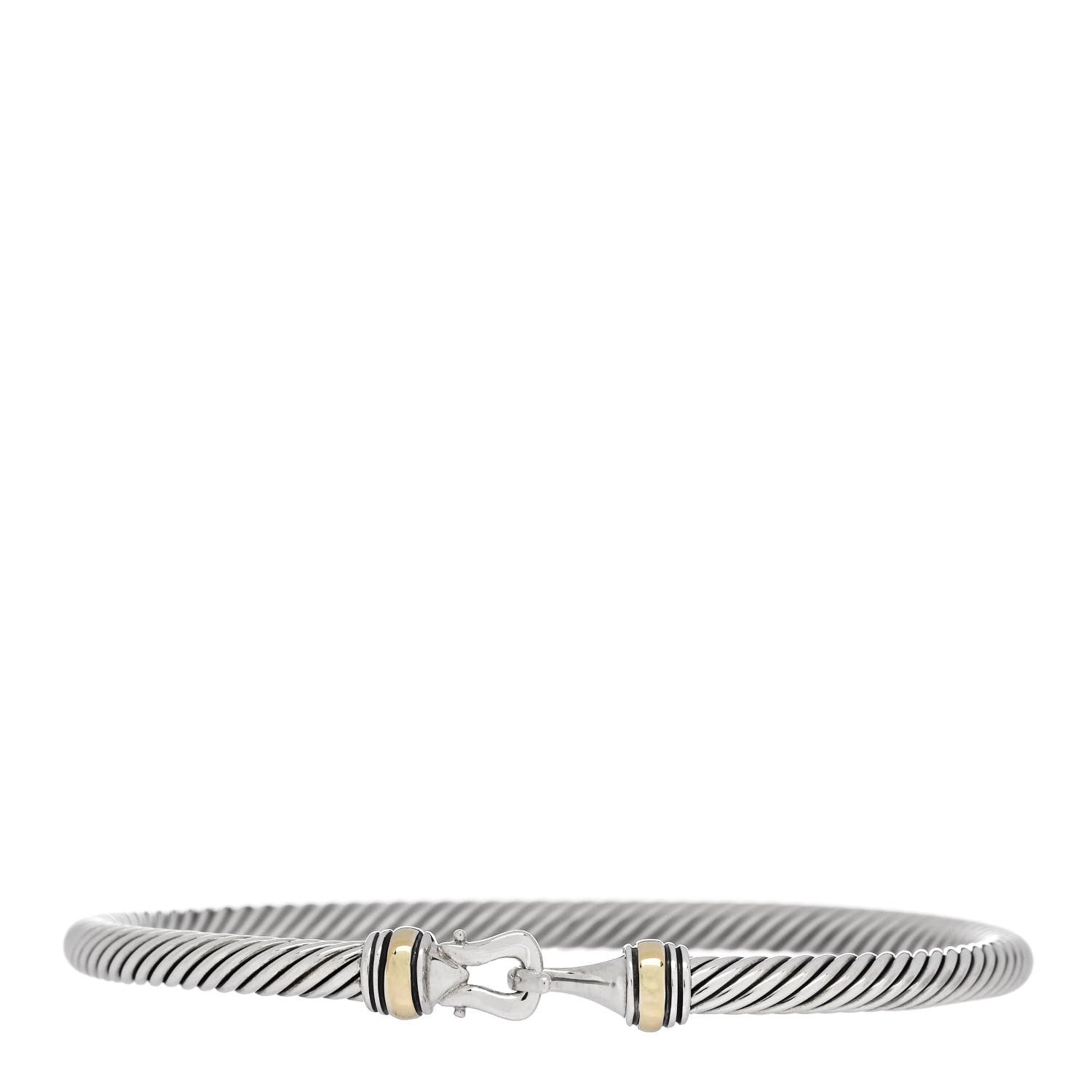 David Yurman Sterling Silver 18K Yellow Gold 4mm Cable Classic Buckle Bracelet 1 of 3