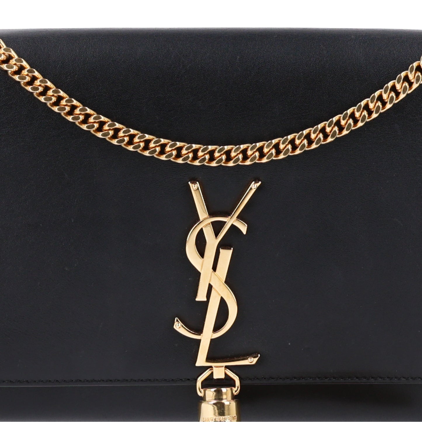Smooth Calfskin Medium Classic Monogram Kate Tassel Satchel Black