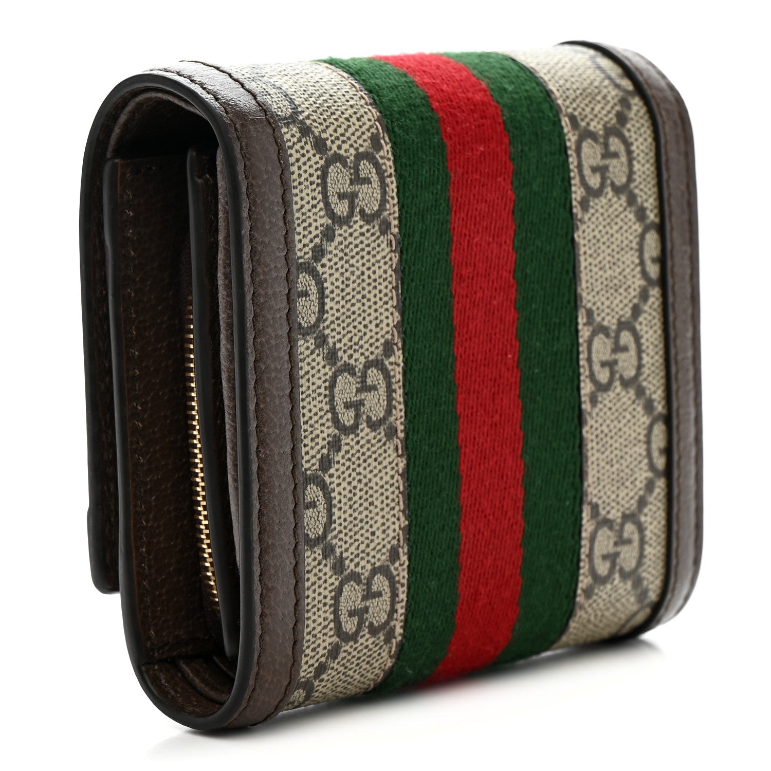 Gucci GG Supreme Monogram Textured Calfskin Web Ophidia Card Case Wallet Beige Ebony New Acero 3 of 7