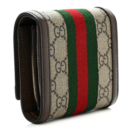 Gucci GG Supreme Monogram Textured Calfskin Web Ophidia Card Case Wallet Beige Ebony New Acero 3 of 7