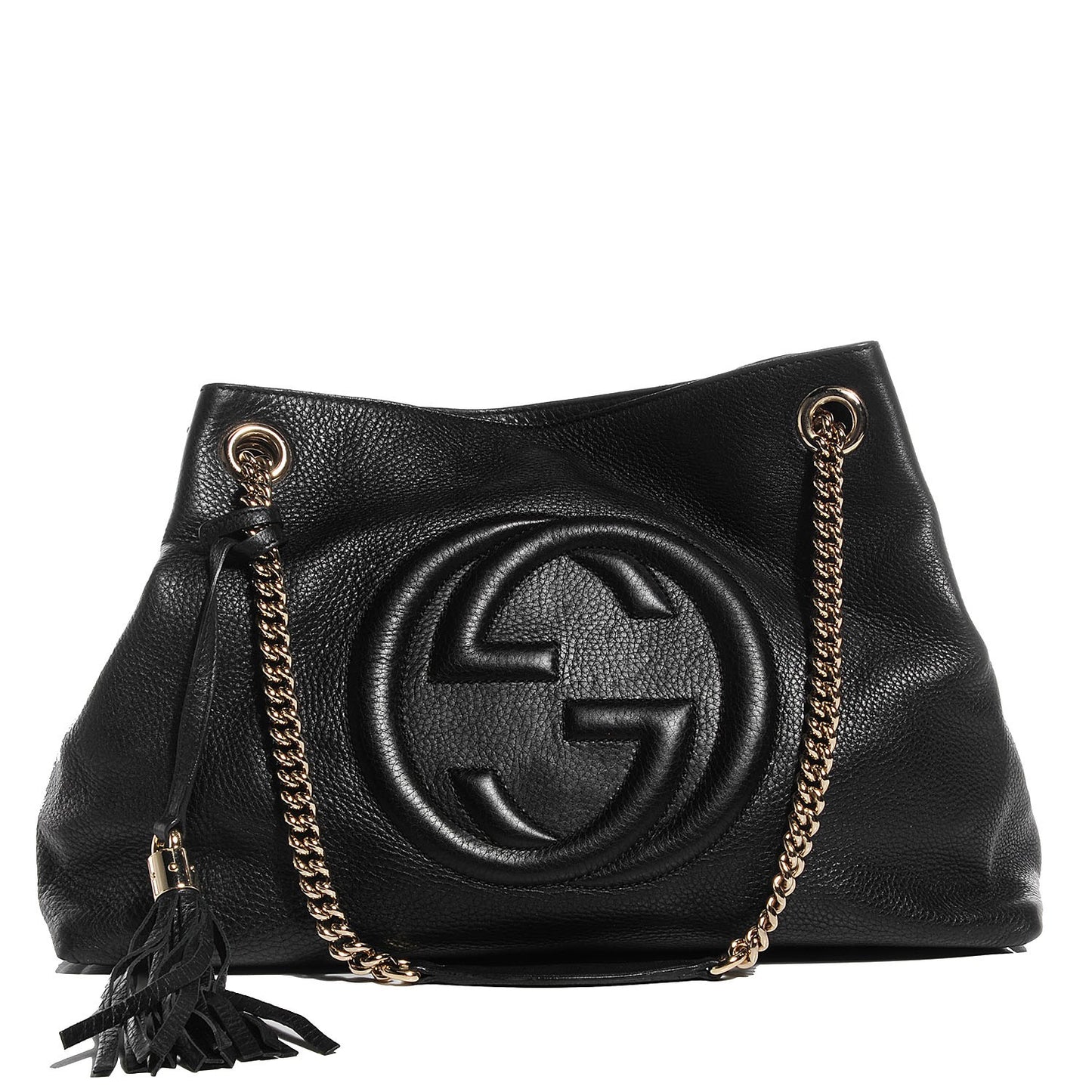 Pebbled Calfskin Medium Soho Chain Shoulder Bag Black