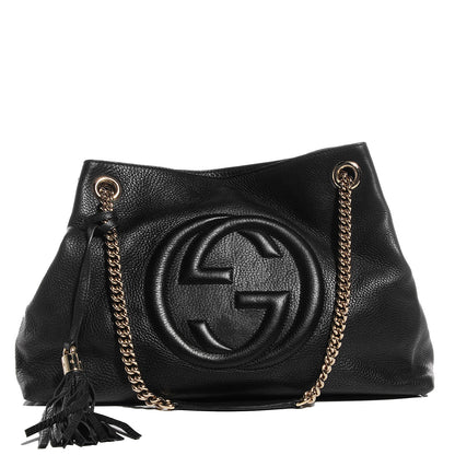 Gucci Pebbled Calfskin Medium Soho Chain Shoulder Bag Black 1 of 9