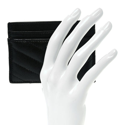 Saint Laurent Grain De Poudre Matelasse Chevron Monogram Credit Card Case Black 2 of 10