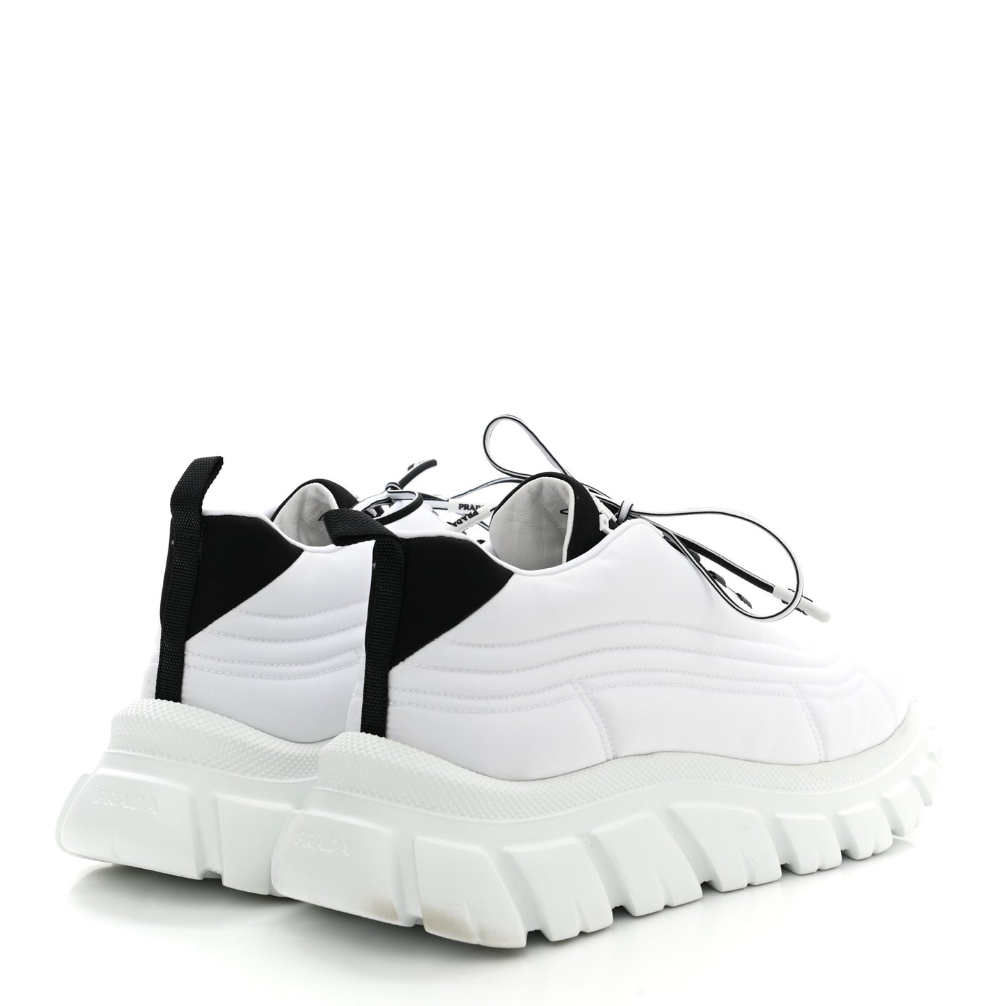 Re-Nylon Gabardine Rubber Logo Quilted Womens 50mm Low Top Sneakers 38.5 White Black