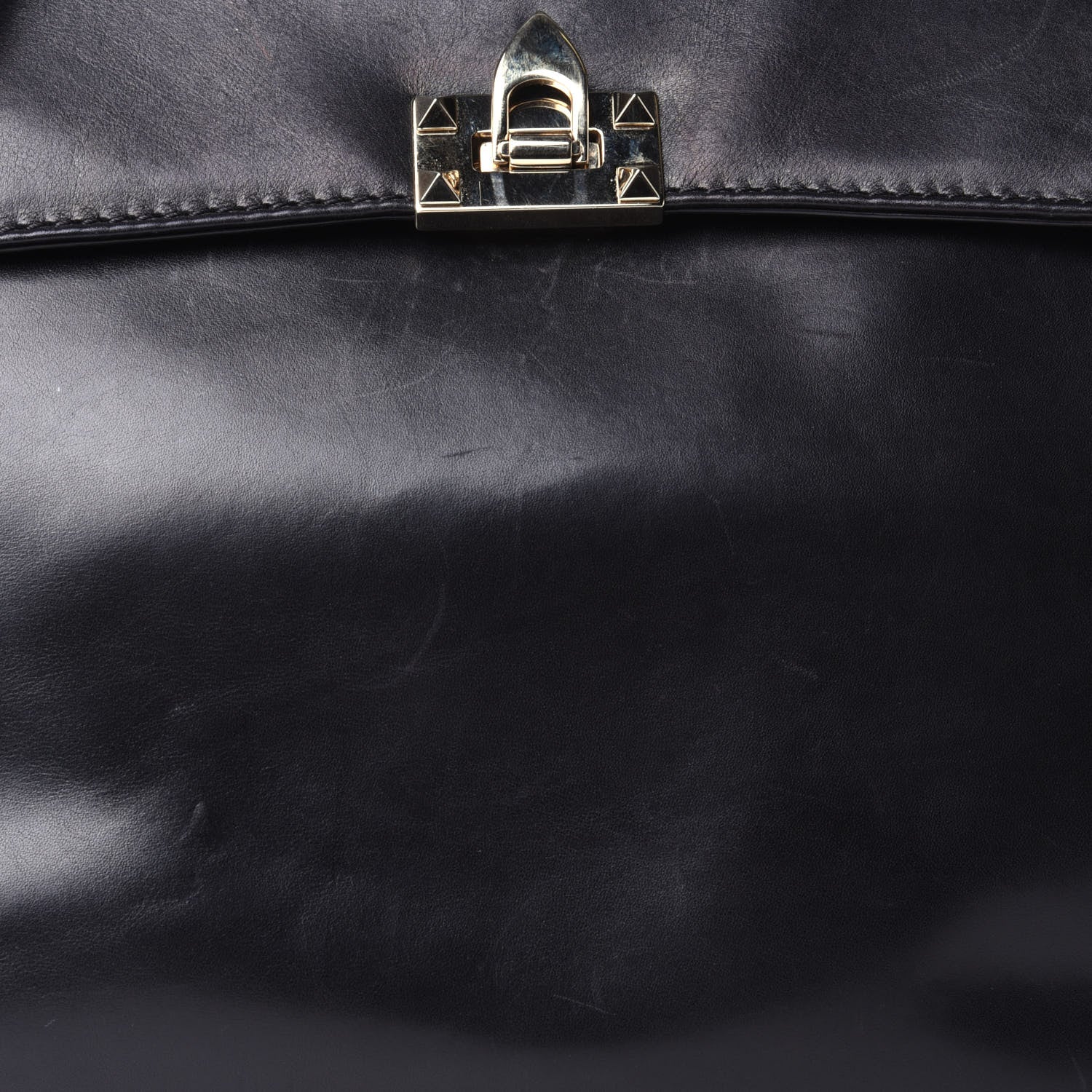 Valentino Garavani Vitello Large Rockstud Single Handle Flap Satchel Black 9 of 12