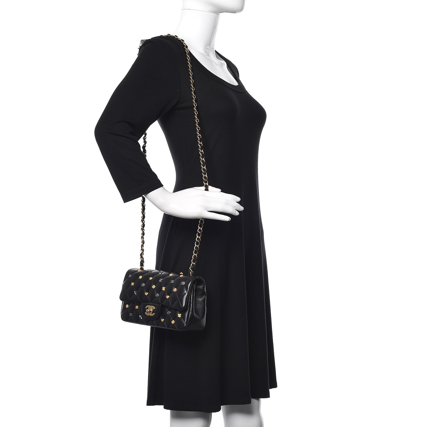 Chanel Lambskin Quilted Studded Mini Rectangular Flap Black 2 of 10