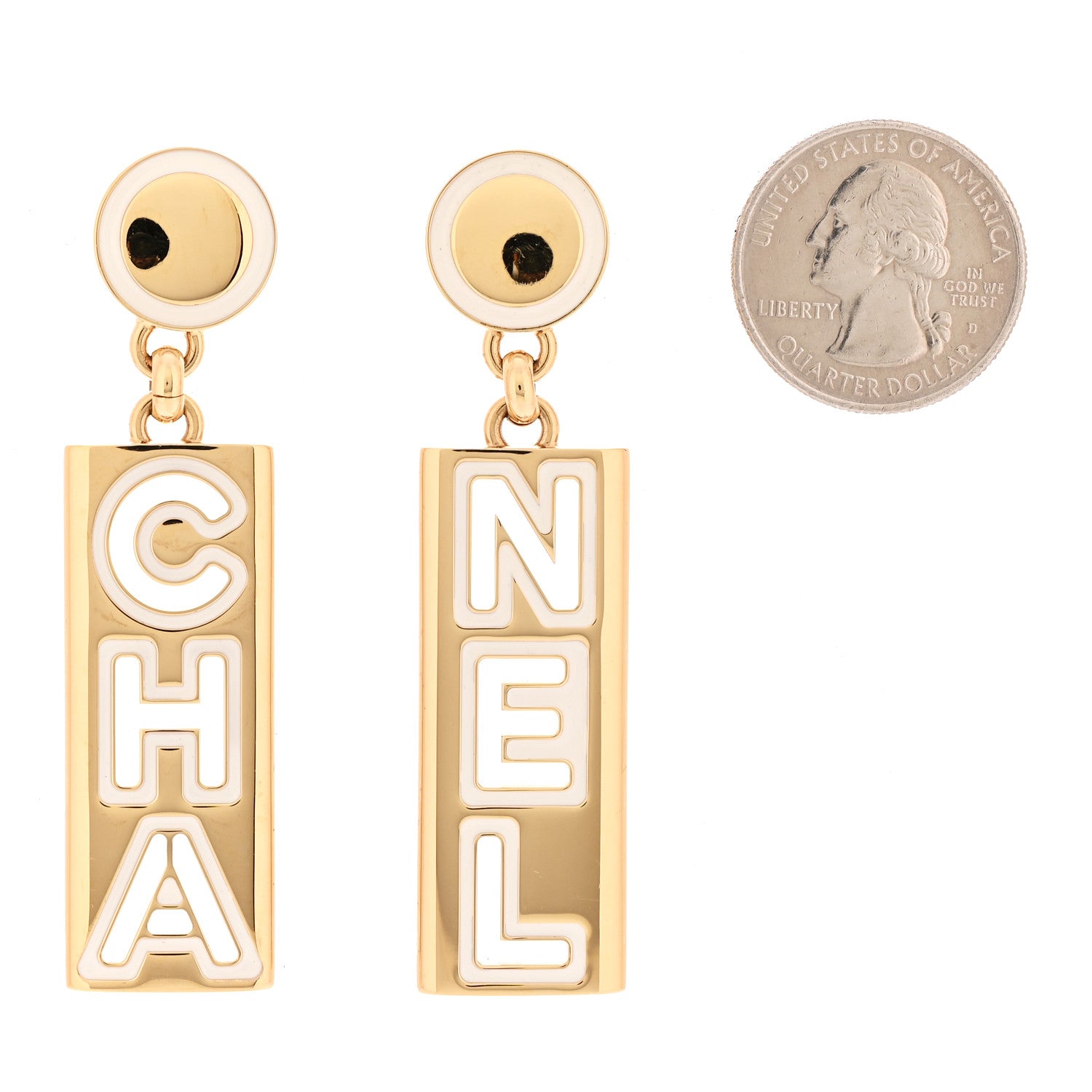 Chanel Metal Enamel Cha-Nel Logo Drop Earrings Gold Black 2 of 5
