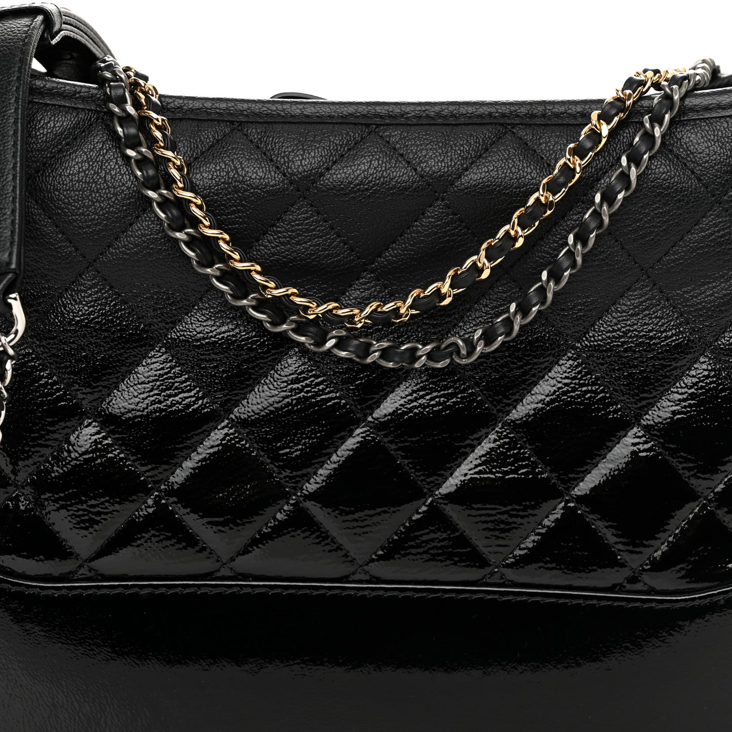 Patent Goatskin Quilted Medium Gabrielle Hobo Black