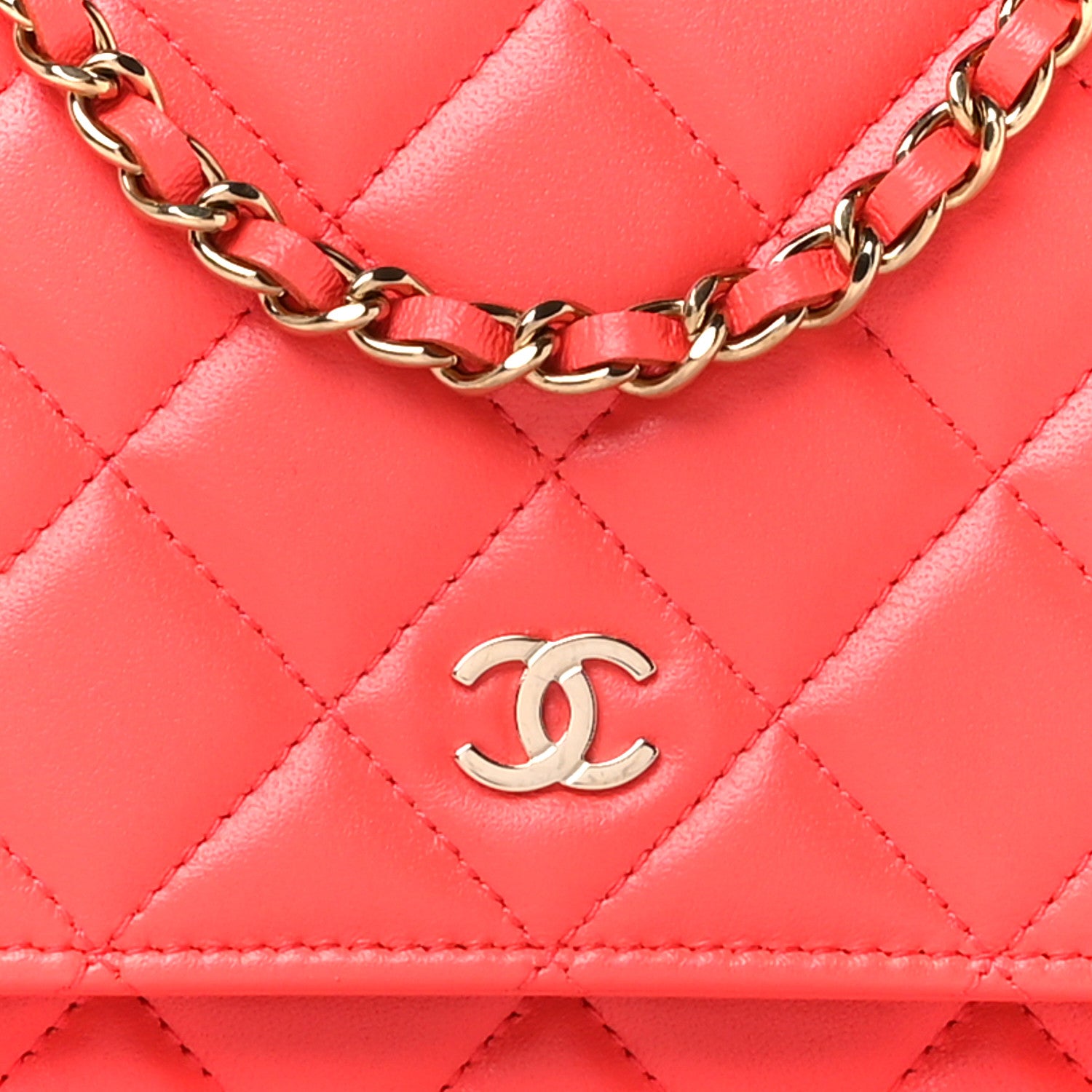 Chanel Lambskin Quilted Wallet On Chain WOC Orange 9 of 11