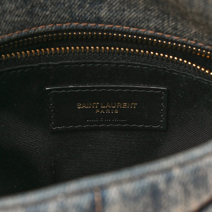Saint Laurent Denim Quilted Toy Loulou Puffer Monogram Chain Satchel Blue Black 6 of 9