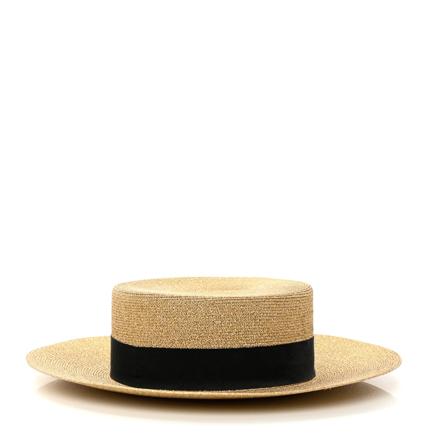 Glittered Straw Grosgrain Wide Brim Hat L Gold Black