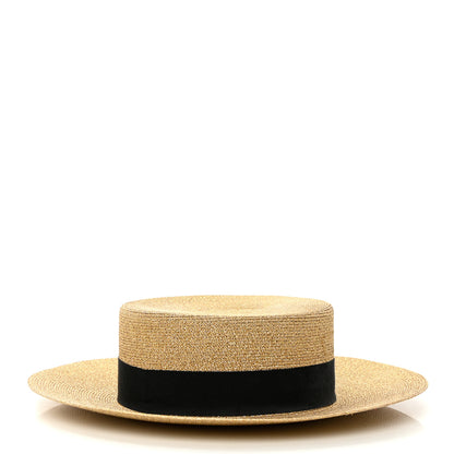 Gucci Glittered Straw Grosgrain Wide Brim Hat L Gold Black 3 of 9