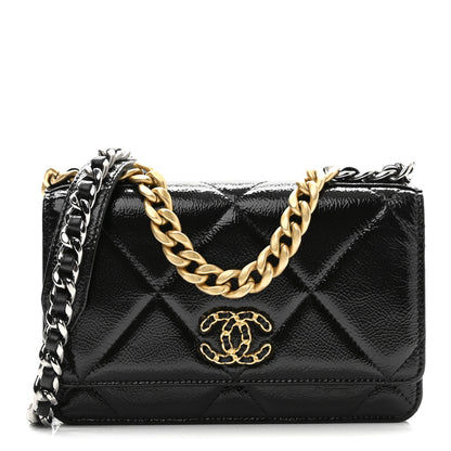 Chanel Shiny Crumpled Calfskin Quilted Chanel 19 Wallet On Chain WOC Black 1 of 11