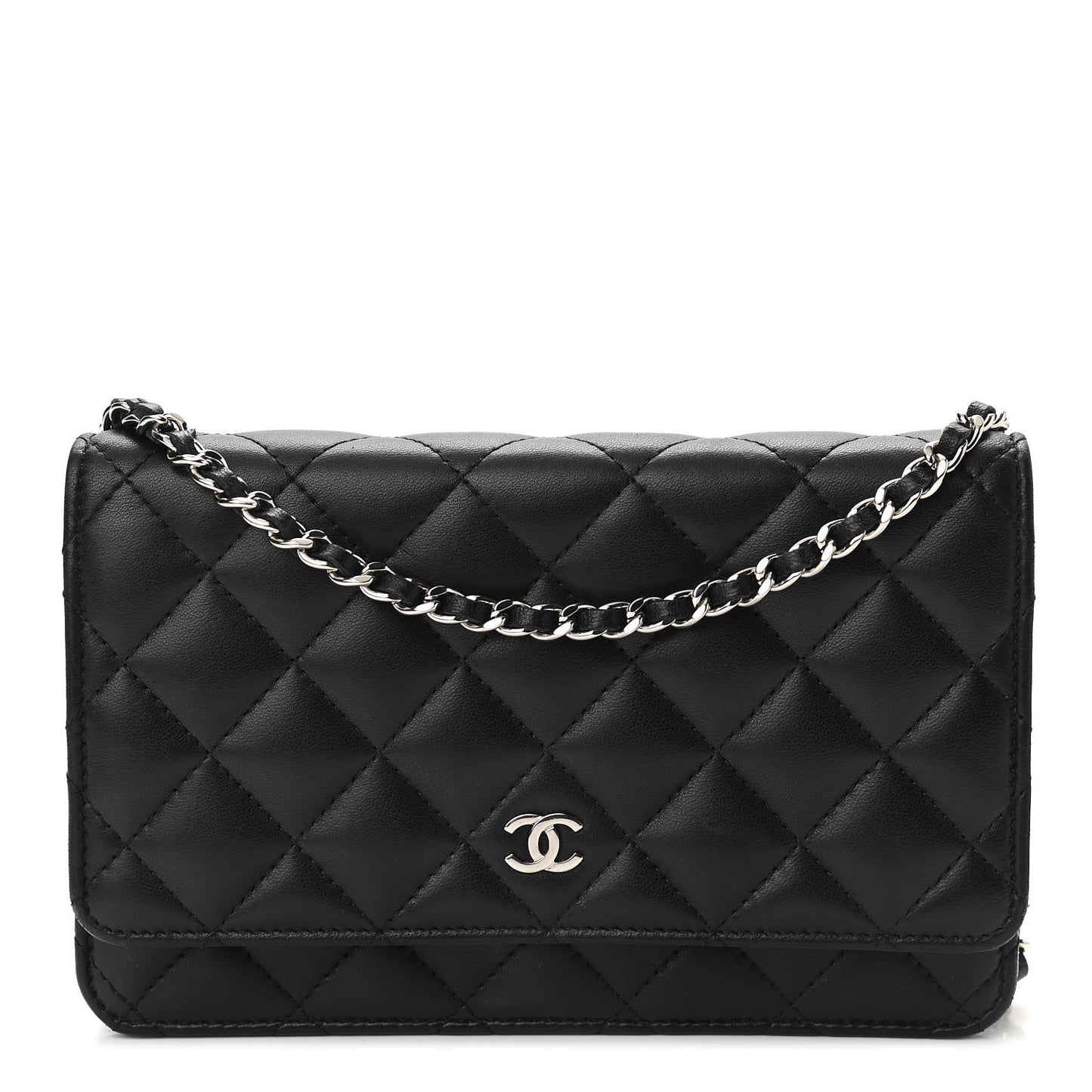 Lambskin Quilted Wallet On Chain WOC Black