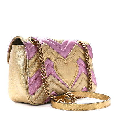 Gucci Metallic Calfskin Matelasse Small GG Marmont Shoulder Bag Gold Pink 3 of 12