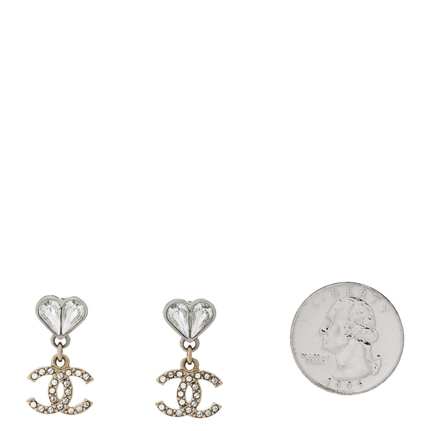 Crystal CC Heart Drop Earrings Gold Silver
