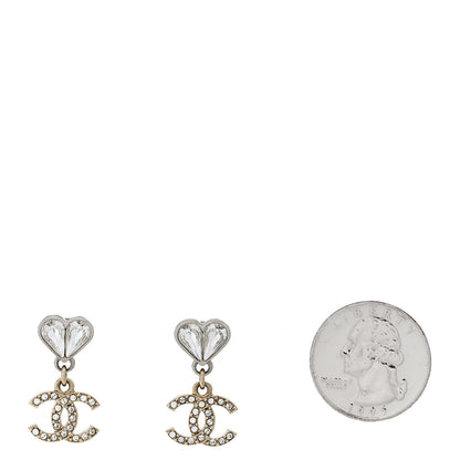 Chanel Crystal CC Heart Drop Earrings Gold Silver 2 of 4