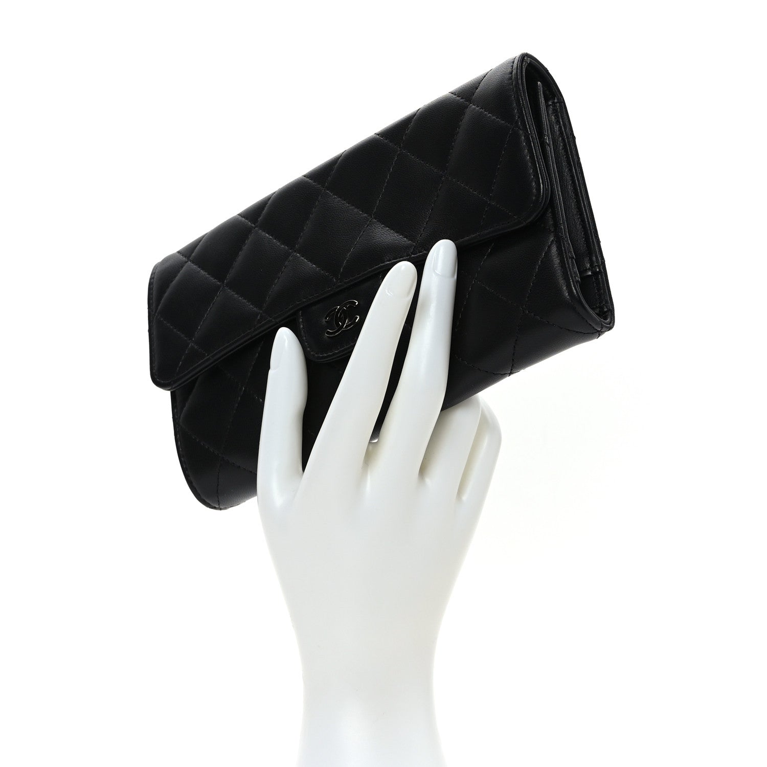 Chanel Lambskin Quilted Large Flap Wallet Black 2 of 8