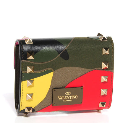 Valentino Garavani Nappa Canvas Camouflage Rockstud Flip Lock Wallet 3 of 8