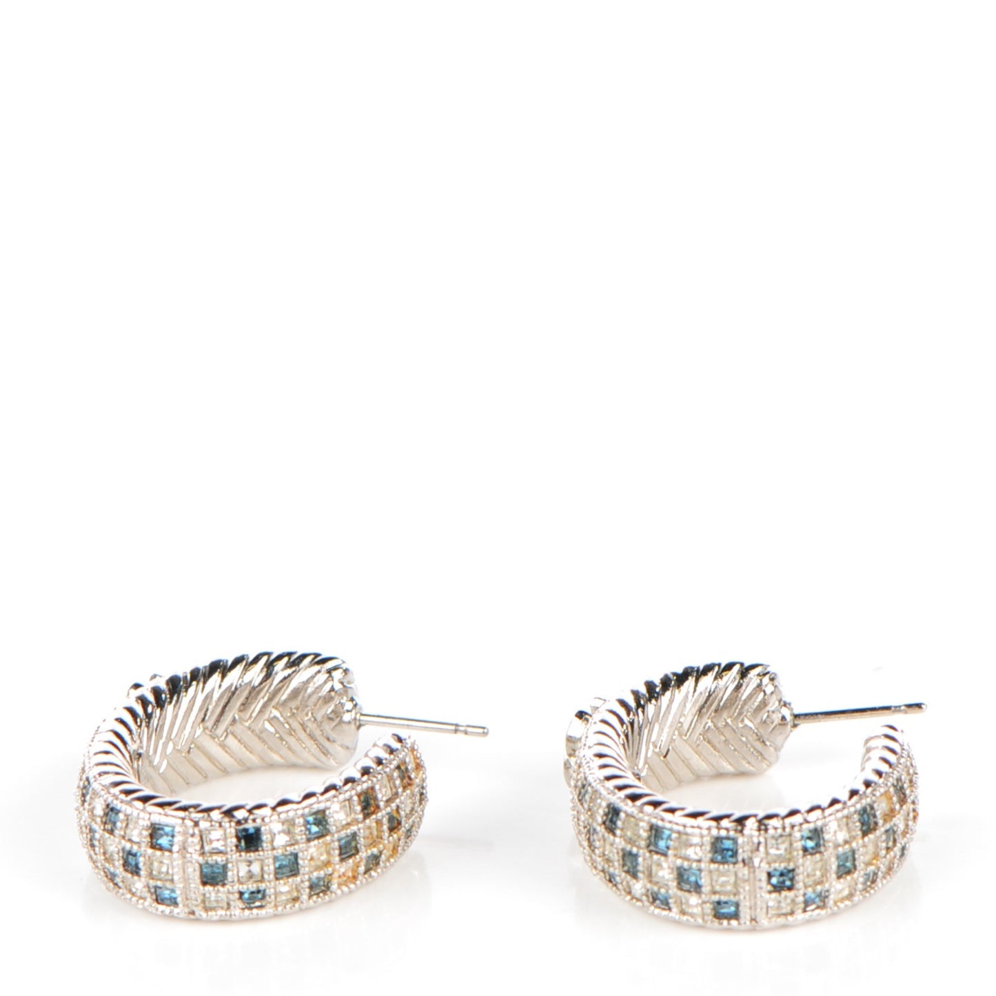 Crystal CC Hoop Earrings Silver Blue