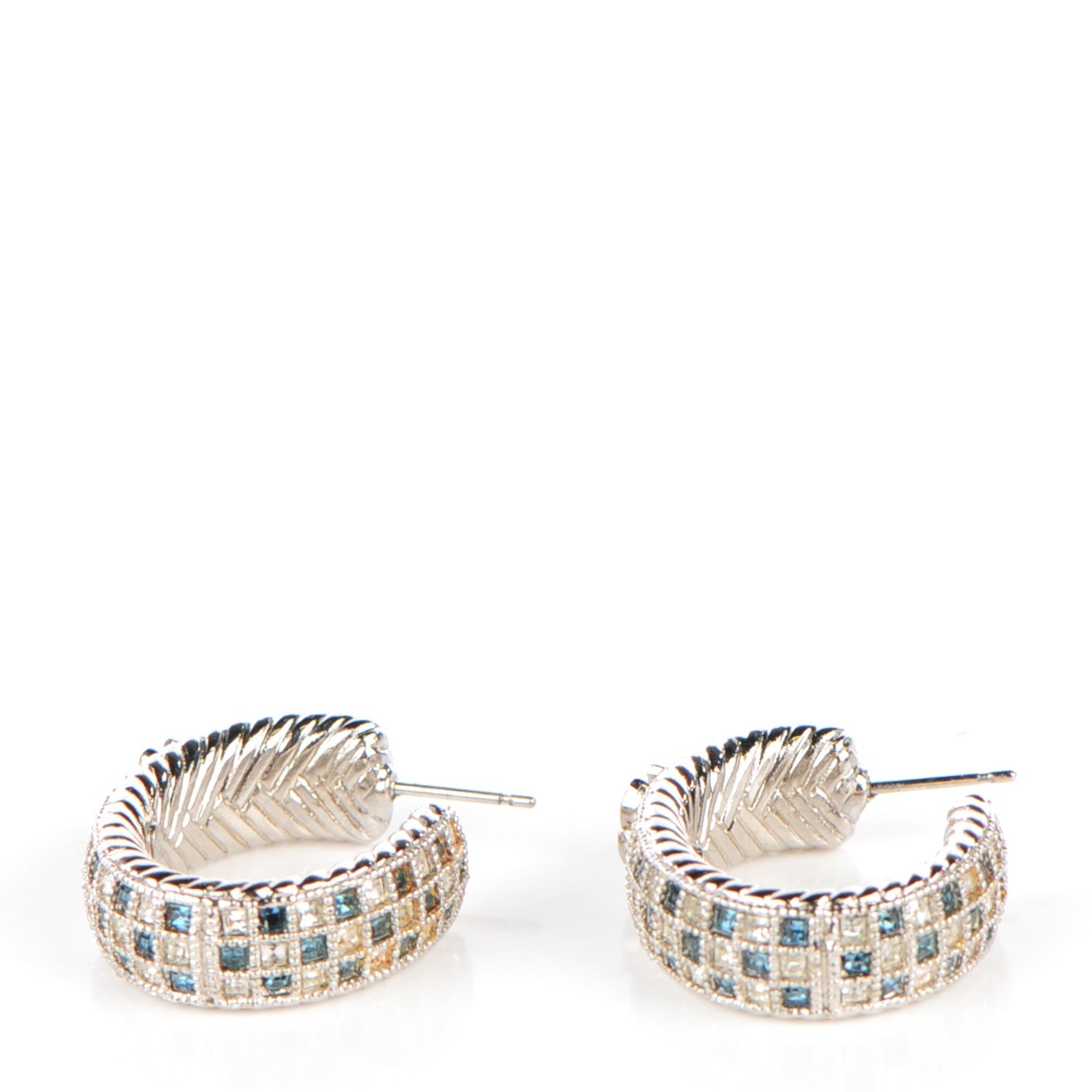 Chanel Crystal CC Hoop Earrings Silver Blue 2 of 6