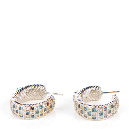 Chanel Crystal CC Hoop Earrings Silver Blue 2 of 6