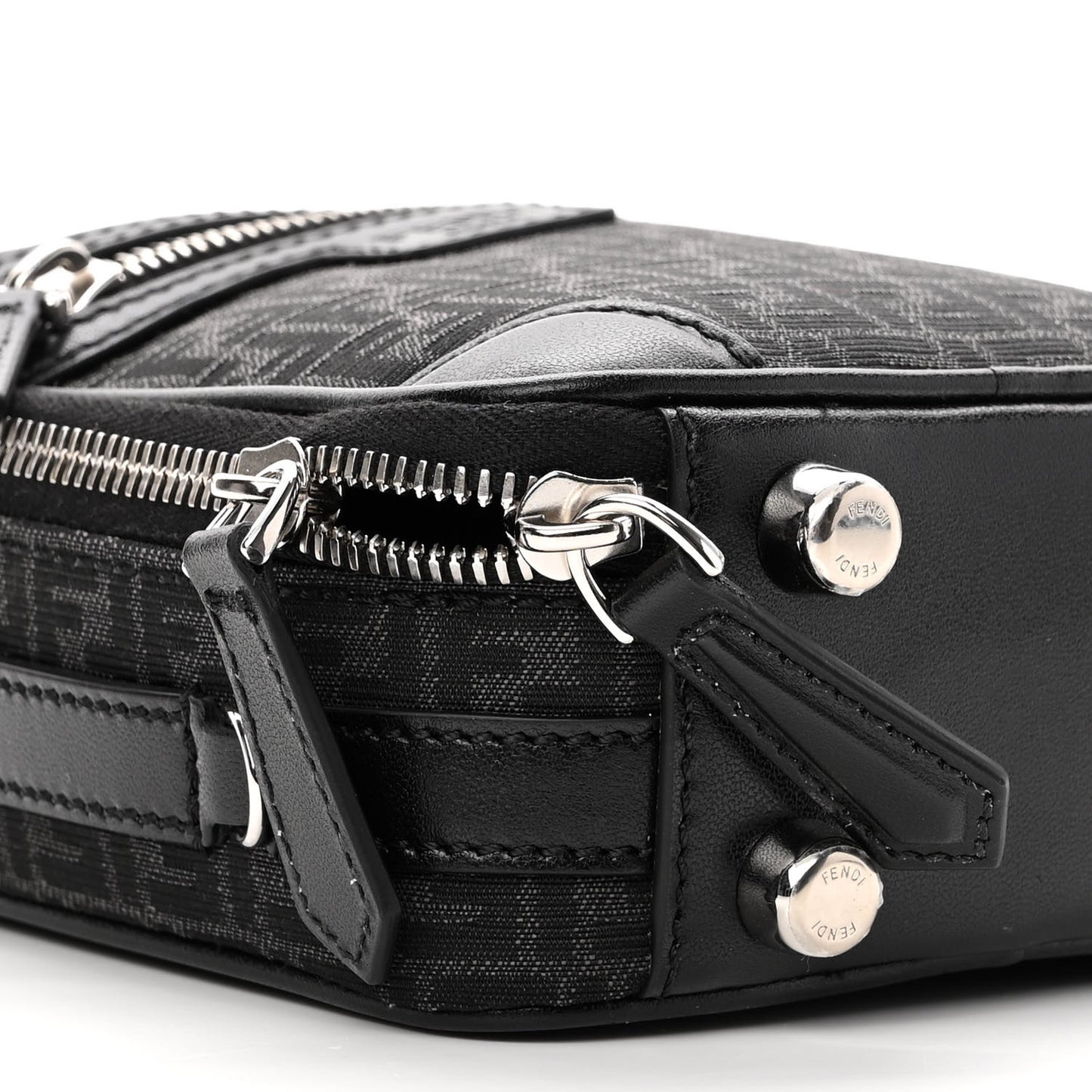 Recycled Fabric Jacquard Vitello Astro Micro FF Mini Trolley Bag Asfalto Black