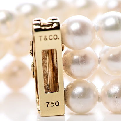 Tiffany 18K Yellow Gold Akoya Pearl Signature X Triple Strand Bracelet 4 of 6