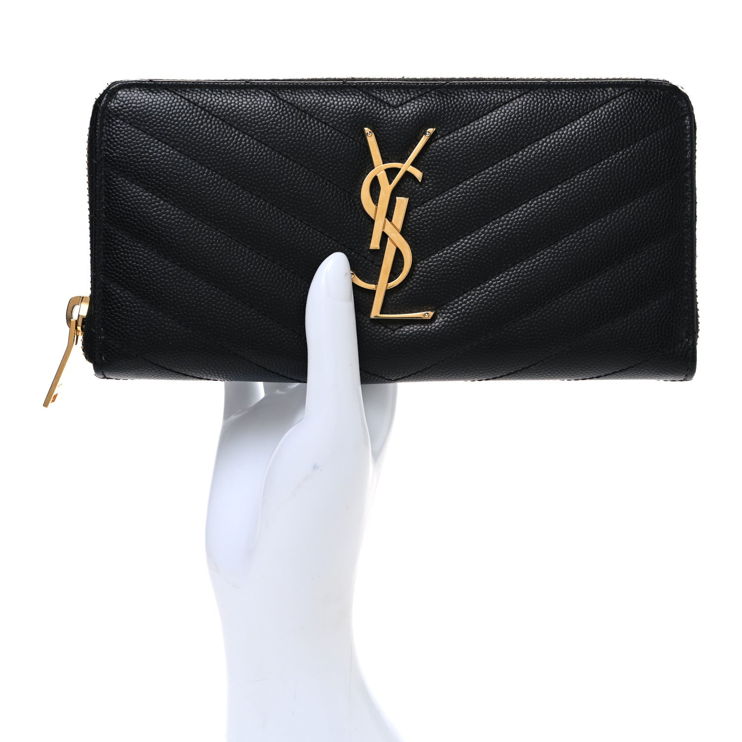 Saint Laurent Grain De Poudre Matelasse Chevron Monogram Zip Around Wallet Black 2 of 7