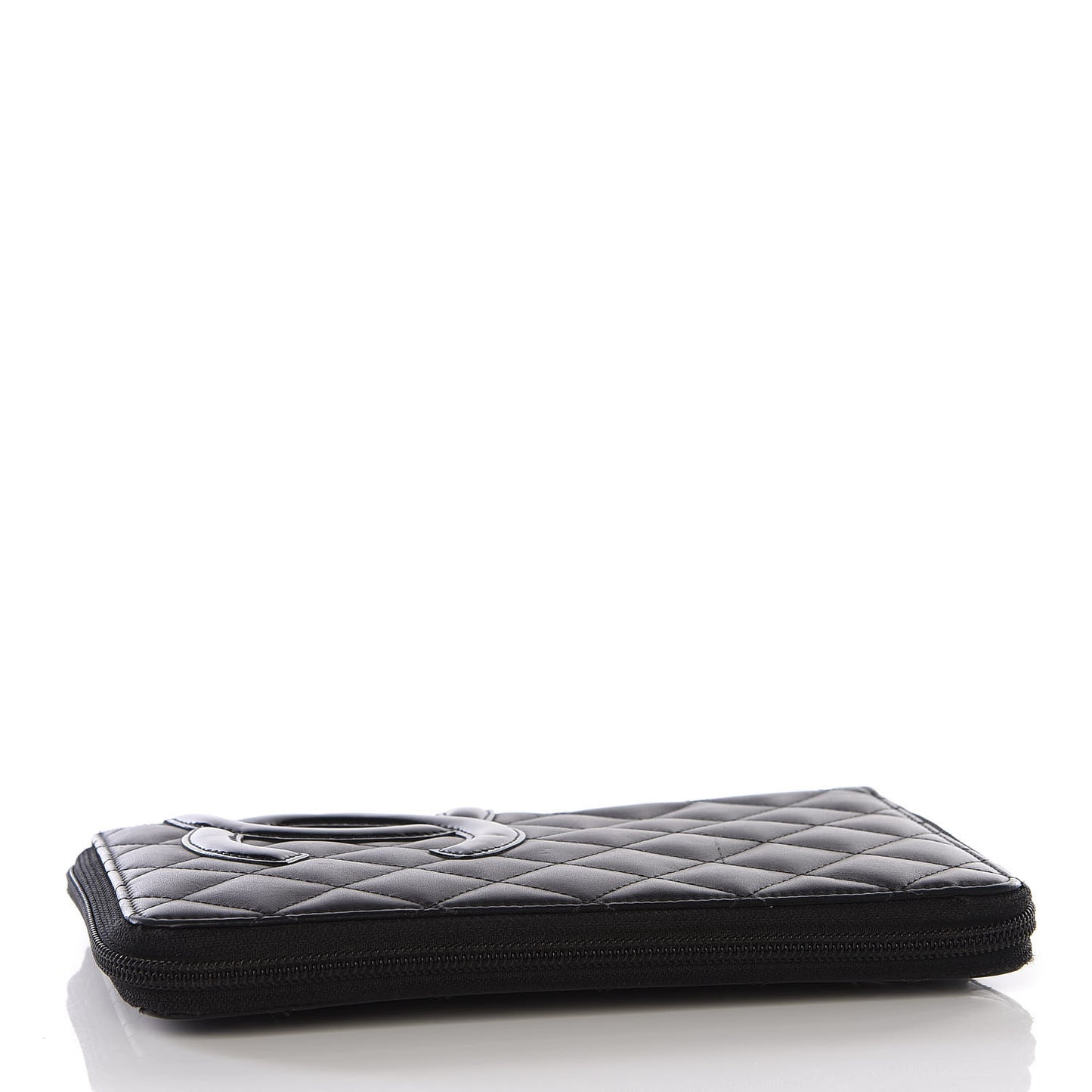 Calfskin Quilted Cambon Zip Around Organizer Wallet Black