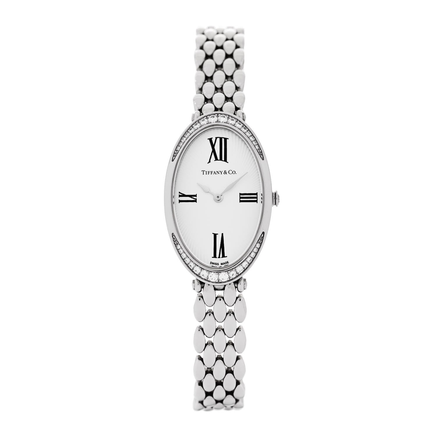 Tiffany Stainless Steel Diamond 21mm 2-Hand Cocktail Quartz Watch 1 of 5