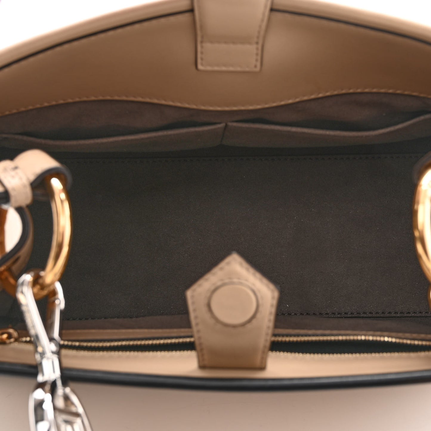 Vitello F is Fendi Bi-Color Small Runaway Satchel Sand Black