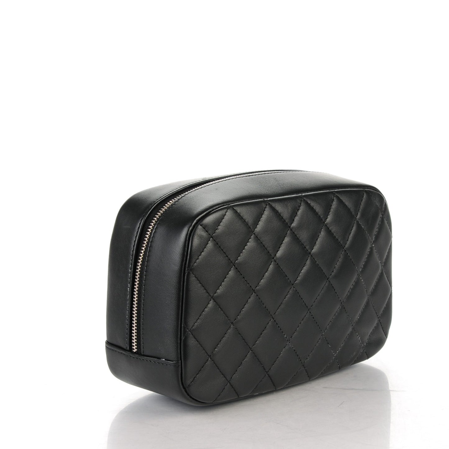 Lambskin Quilted Curvy Pouch Cosmetic Case Black