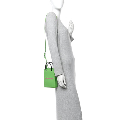 Balenciaga Squared Calfskin Logo Shopping Phone Holder Bag Light Green Fuchsia 2 of 10