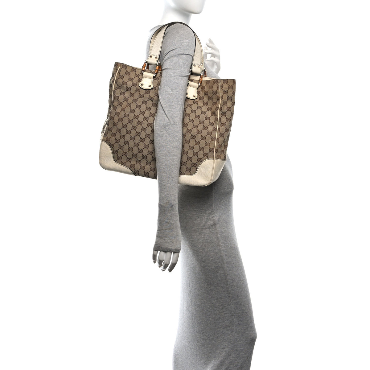 Gucci Monogram Bamboo Tote Off White 2 of 11