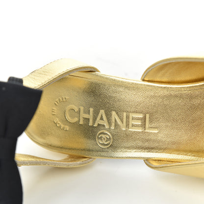 Chanel Laminated Lambskin Grosgrain Cap Toe CC Pumps 36 Gold Black 6 of 9